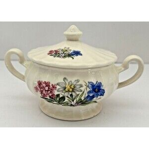 Edwin Knowles RARE Floral 1930’s Semi-vitreous Lidded Sugar bowl with lid 4"